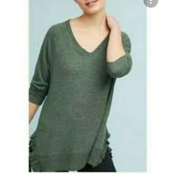 ANTHROPOLOGIE POSTAGE STAMP Fleece V Neck Sweater - Picture 1 of 8